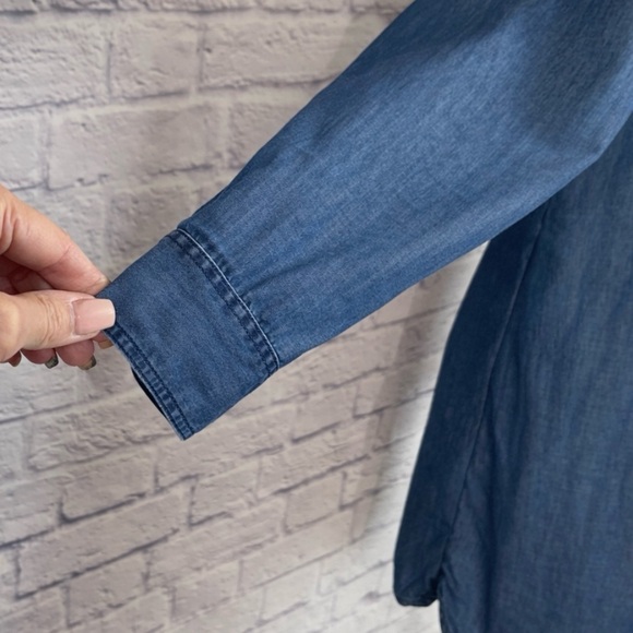 Express Chambray Embroidered Popover Dress Denim Western Boho XL - Picture 7 of 9